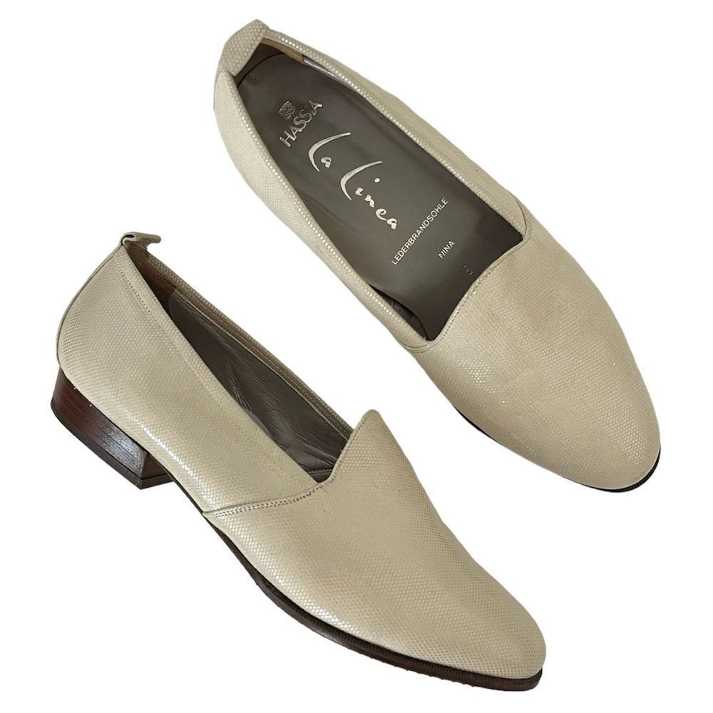 Hassia La Linea Nina Leather Loafers Off White Slip On Shoes F Width UK 5 US 7.5